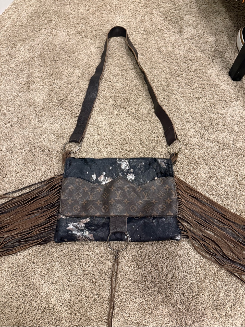 Handcrafted Genuine Leather Fringe Crossbody w/ Authentic Louis Vuitton Leather